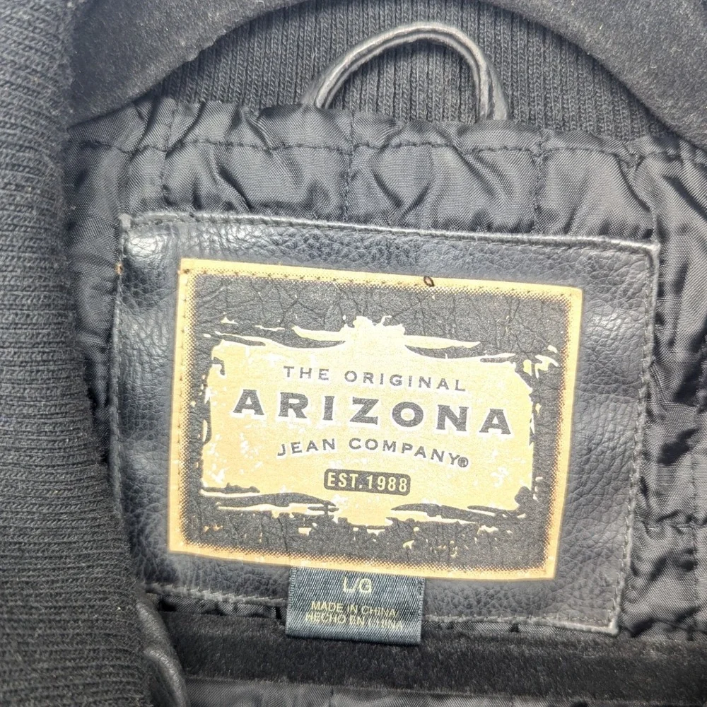 Arizona Jean Company Mens Faux‎ Leather Jacket Black Full Zip L G Ribbed Collar